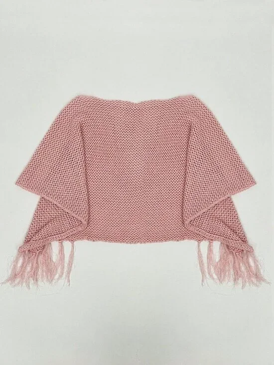 Pink Y2K Boho Women's Sequin Tassel Crochet Cover-Up Shawl Top - Picture 9 of 11